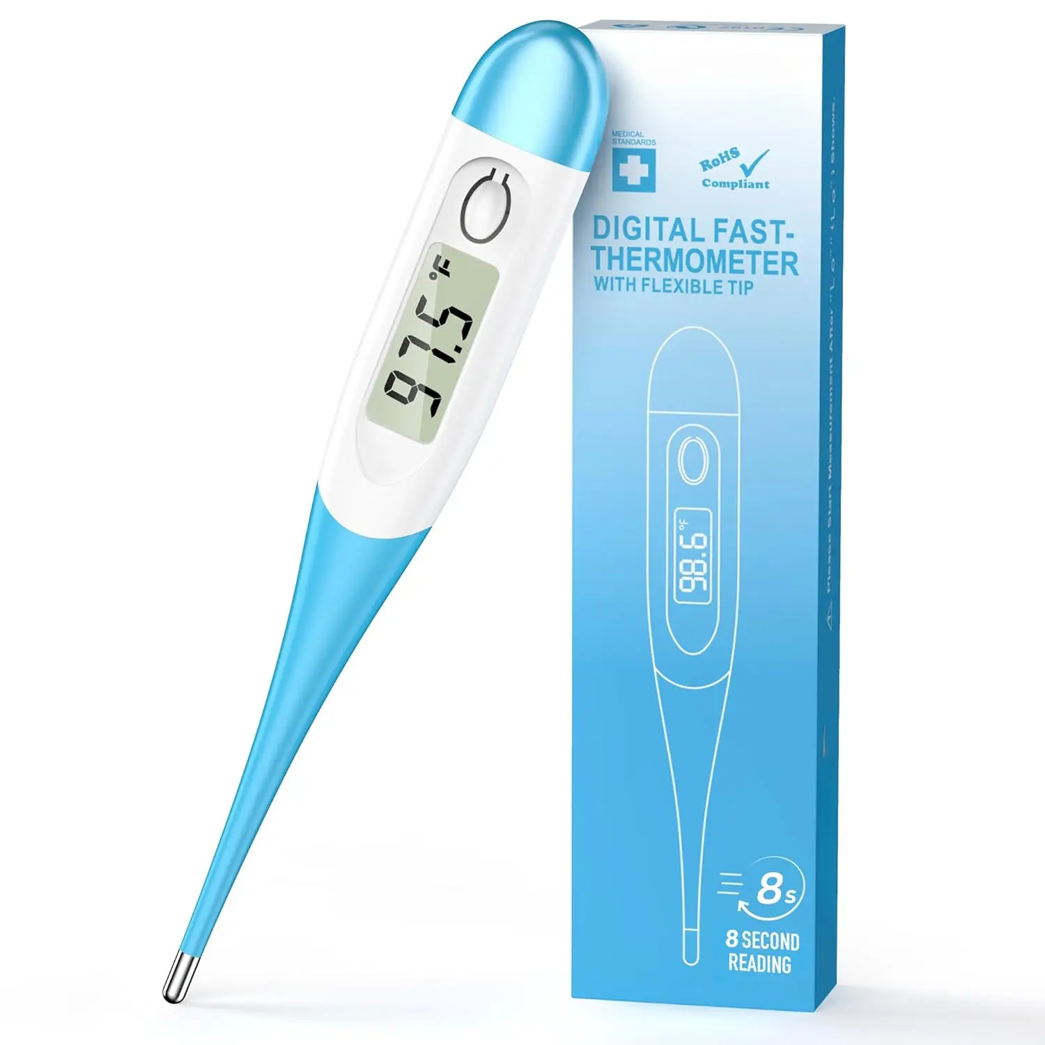 Thermometer for adults and children, provides quick and accurate readings in 8 seconds, safe and reliable - baby thermometer, suitable for oral, rectal, or armpit measurements, features a large LCD display and includes a fever alert function