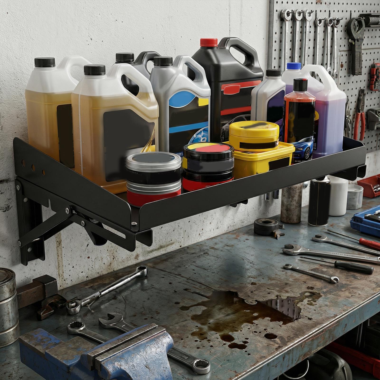 2 Pack Wall Mounted Folding Storage Rack Shelves Heavy Duty Adjustable Rail Shelf with Lip for Garage Kitchen Laundry Room Workshop