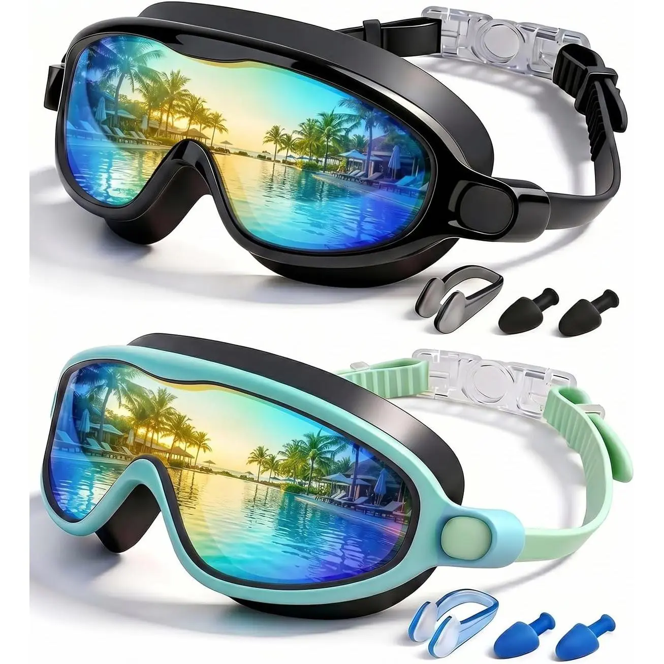 Kids Swimming Goggles 2 Pack, Anti Fog&UV Swim Goggles for Boys Girls, No Leak Pool Beach Essentials for kid 3-14