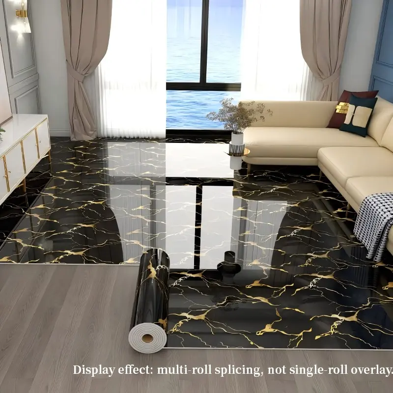 1 roll, 40cm*300cm Black Liquid Marble Vinyl Floor Sticker  Waterproof Black Gold Marble Wallpaper Peel and Stick Countertop Paper for Kitchen Bathroom Removable Marbles Wall Paper for Cabinets.