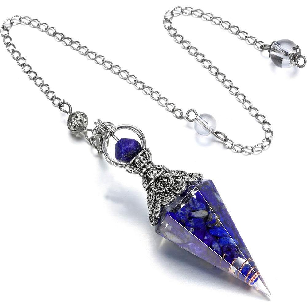 Natural Crystal Dowsing Pendulum Reiki Stone Chips Orgone Pendulums Hexagonal Pointed Reisin Spiritual Pendulo for Divination