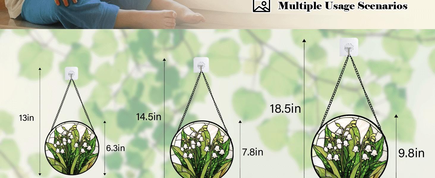 Stained Glass Window Hanging, Lily of the Valley Flower Sun Catchers Colorful Glass Panel Green Plants Suncatcher Decor for Birthday for Women,Men,Wife, Lovers, and Mom 6.3 in