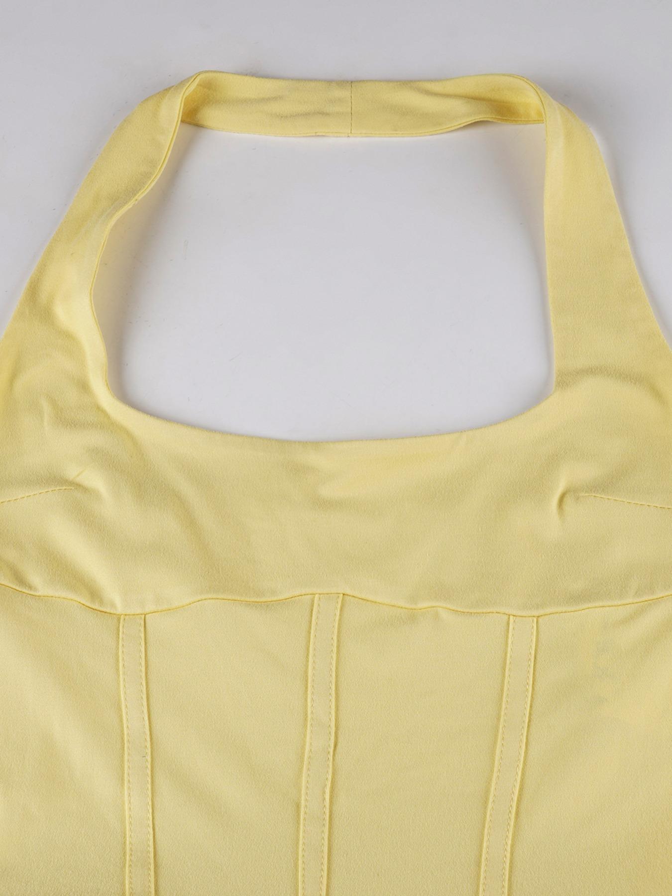 Women's Fashionable Halter Mini Pleated Dress, Layered Ruffle Hem A-line Dress, Summer Party Dress