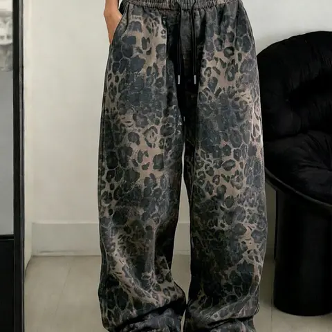 Women's Elegant Casual Leopard Print Pants, Perfect for Spring Summer Fall, Unique Style, Comfortable and Stylish, All seasons trousers