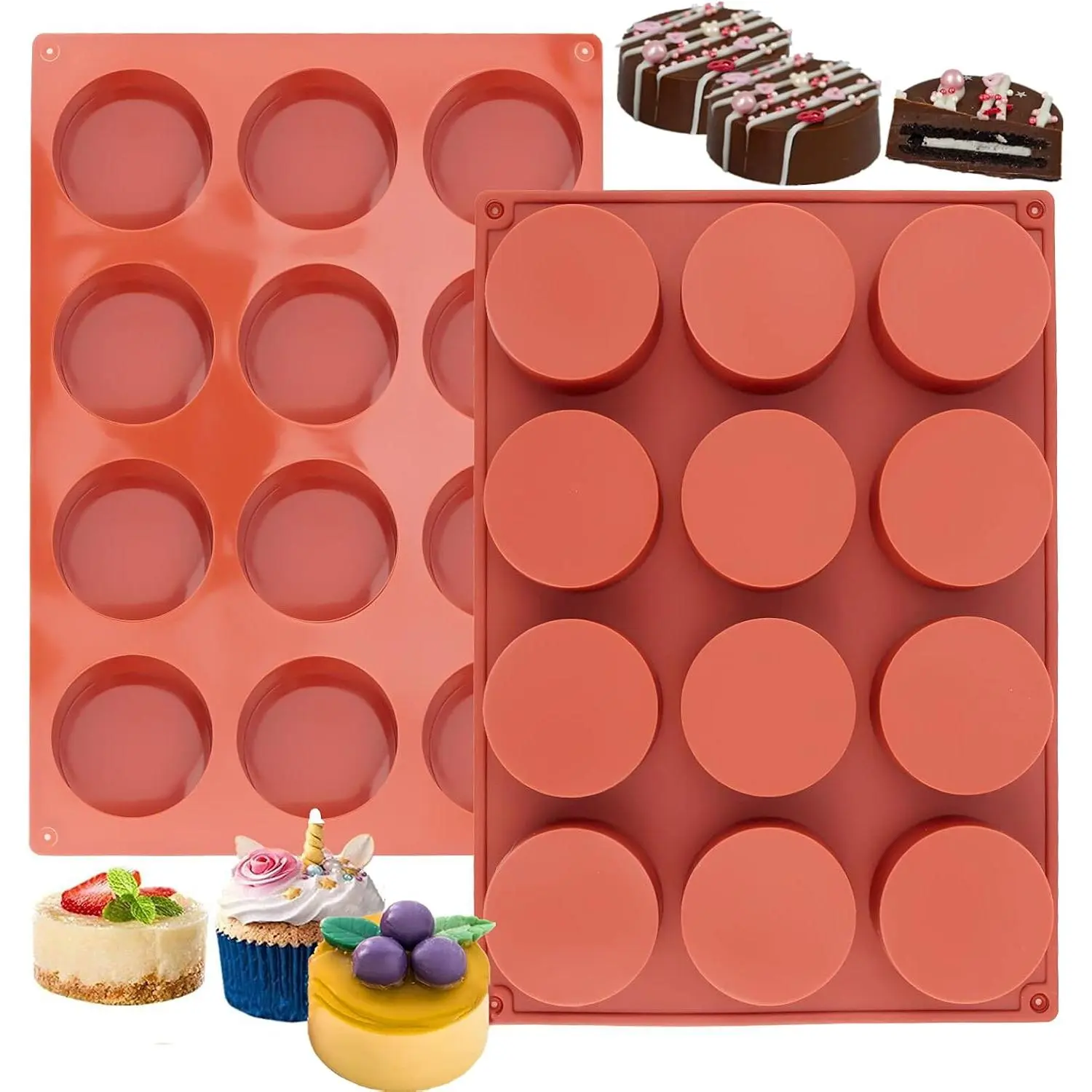 2 Inch Ore Mold, Round  Molds, 2 count, 12-Cavity | Non-Stick, Cylinder Baking Mold, For  Covered Ore Cookie, Mini Cake, Candy,  Soap, Dessert, Pudding, Jelly