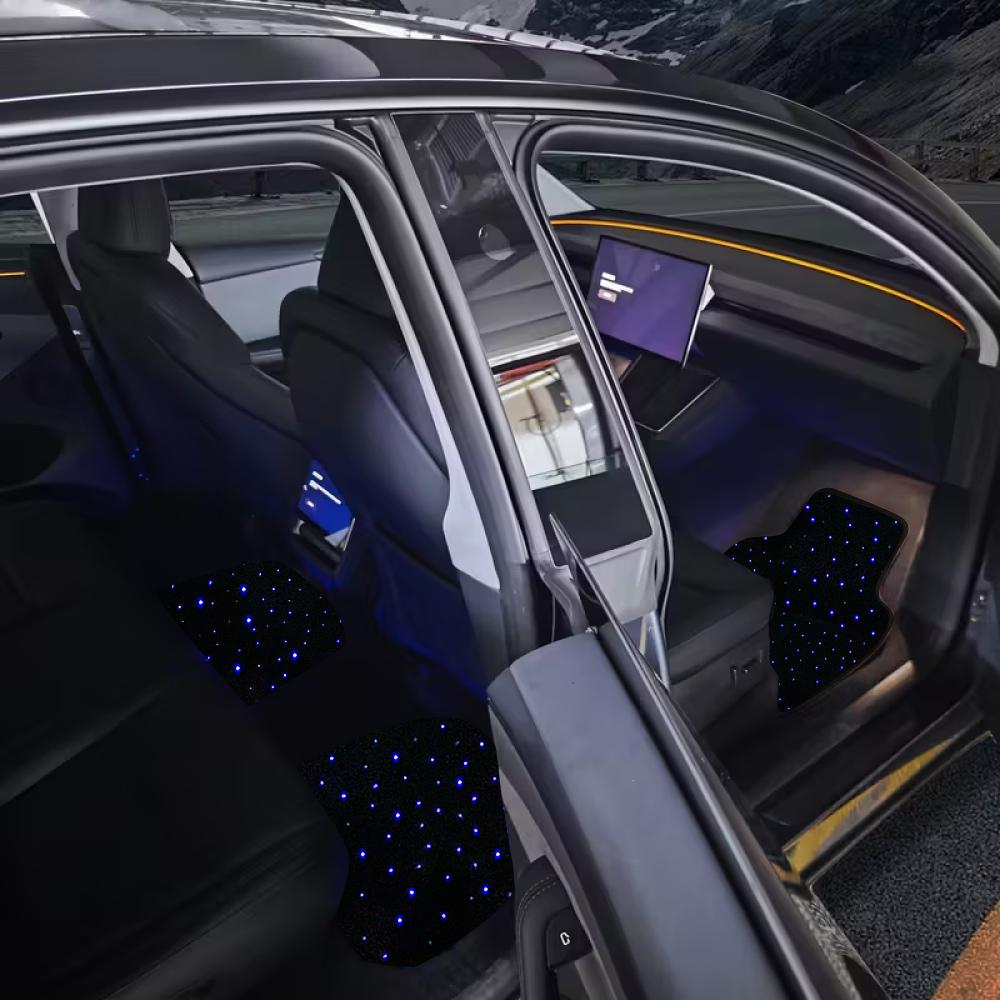 Luxury Starlight LED Car Floor Mats, 4pcs Starry Star Light Floor Mats Fiber Optic Lights APP/Remote Control Music Mode Sound Activated Interior Lights for Cars, SUVs, Trucks