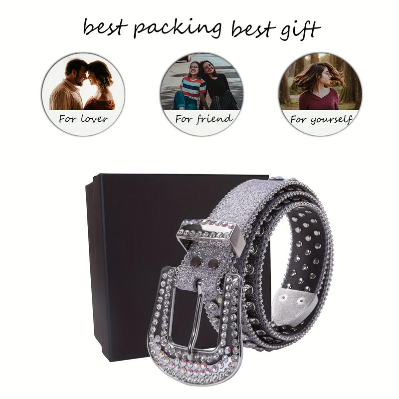 （All handmade） BB belt y2k Handmade Silvery Rhinestone Belt With Western Hip-hop Style, Suitable For Both Men And Women,Perfect For Decorating And Matching With Jeans. Fashionable Metal Buckle