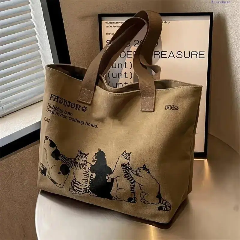 Women's Trending Magnetic Zipper Canvas Tote Bag - Large Capacity, Multi-Functional, Double Handle Shoulder Handbag for Back to School Haul, Office; Cold Wash Compatible