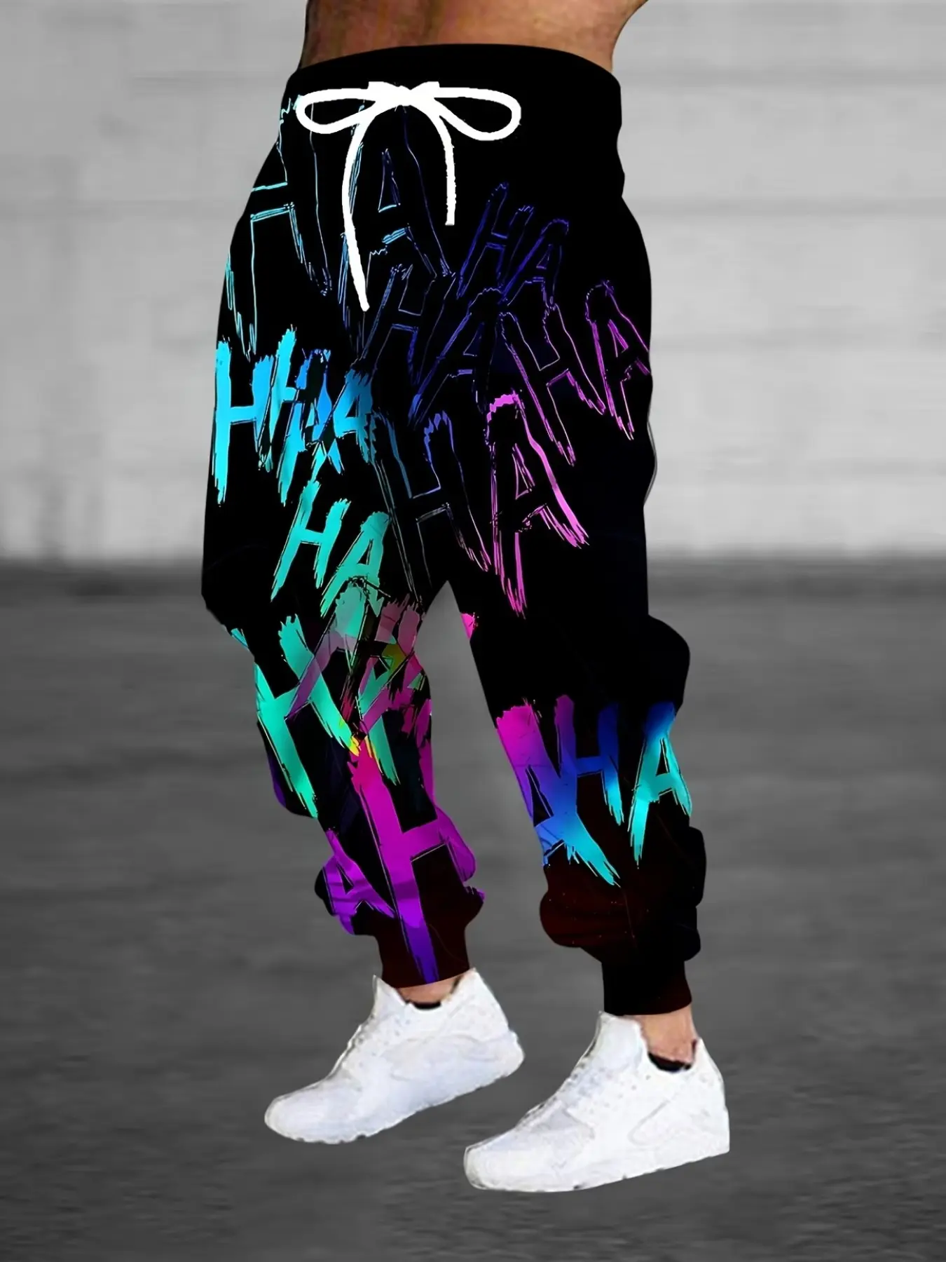 Men's Hip-Hop Style Colorful Graffiti Ha Full Print Drawstring Jogger Pants, Casual Loose-Fit Long Sweatpants for Fall & Winter