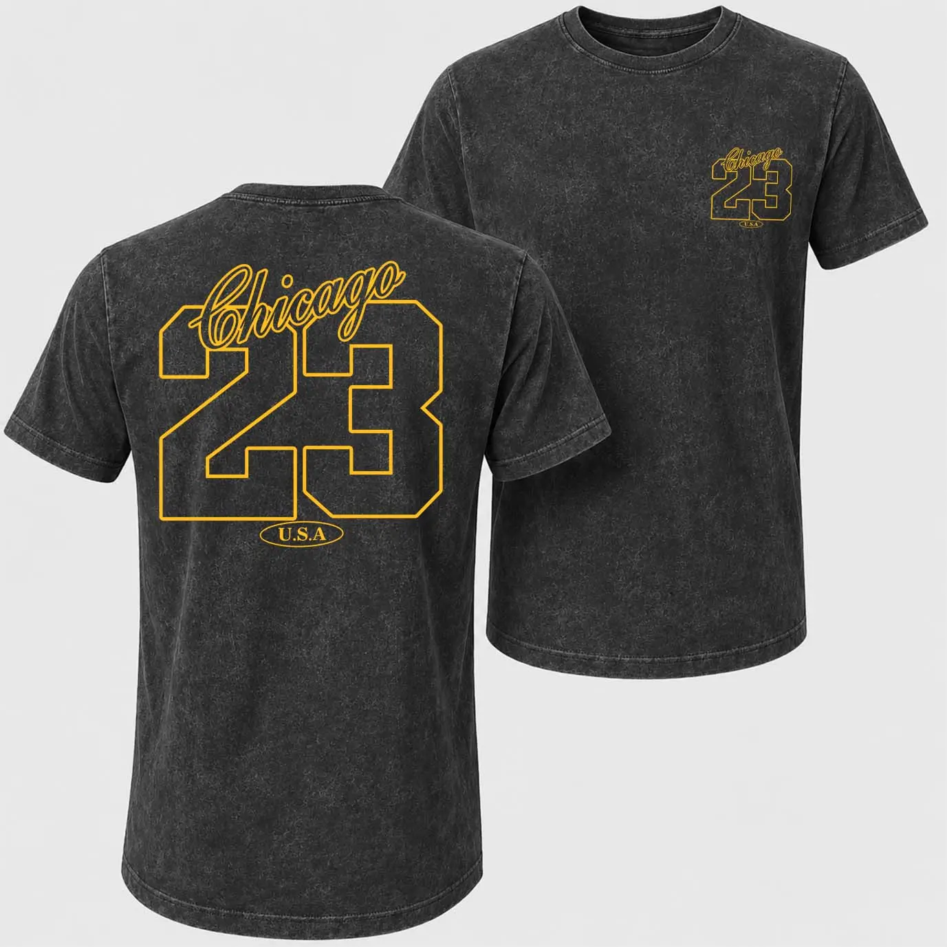 Men's Washed "Chicago 23" Graphic Round Neck Tee, Casual Short Sleeve Crew Neck T-Shirt For Summer, Fashion Men's Top For Daily Wear, Crewneck Graphic Tees, Men's T Shirts