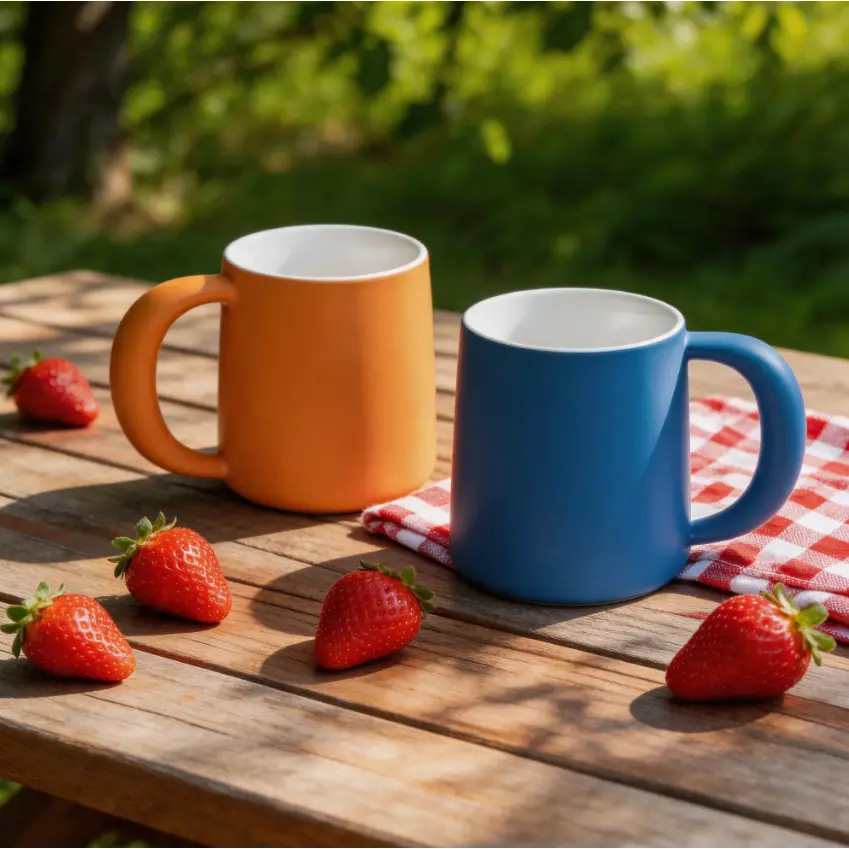Unisex 2-Pack 16oz Stylish Hand-Painted Porcelain Reusable Coffee Mugs - Blue & Sunset Orange, Oversized Curved Handle, Microwave-Safe, Dishwasher-Safe, Lead-Free Glaze, Easy Maintenance, Gift-Ready Wedding Gifts for Couple & Kitchenware Enthusiasts