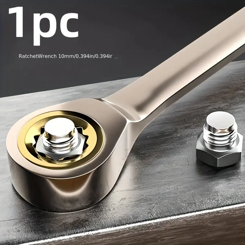 1pc10mm ratchet combination wrench, Multifunctional ratchet wrench, two-way ratchet wrench with 72 tooth ratchet, serves as open-end and slotted wrench, made of durable chrome-vanadium steel, dual-head design easy to use, ideal for car and home rep