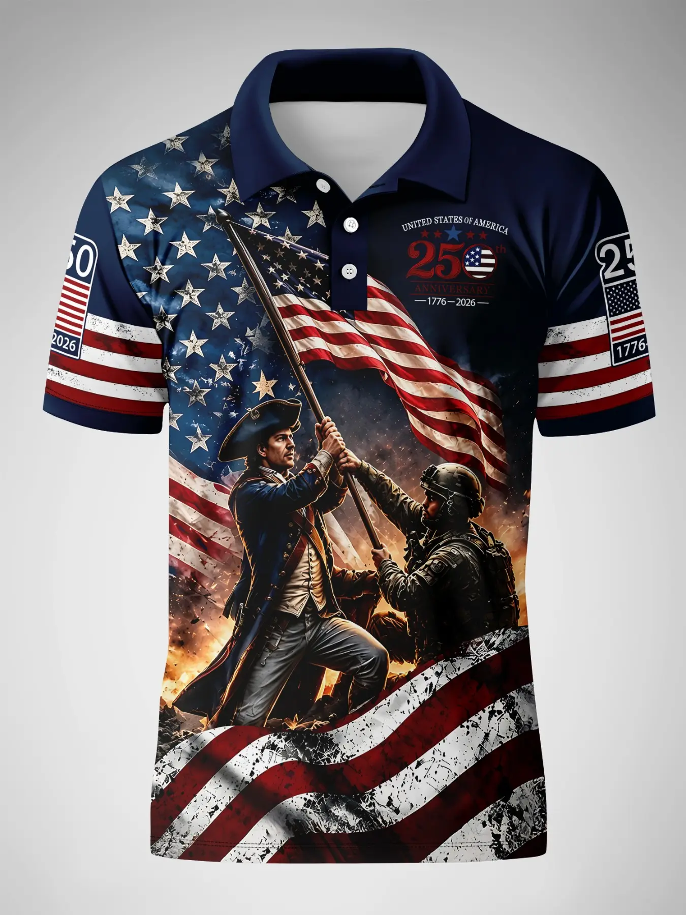 American Independence 250th Anniversary Polo Shirt, Patriotic Print Short Sleeve, Summer Polos, Printed Polo Shirt, Men's Casual T-Shirt, Freedom Memorial Design, Polo Gift, Menswear
