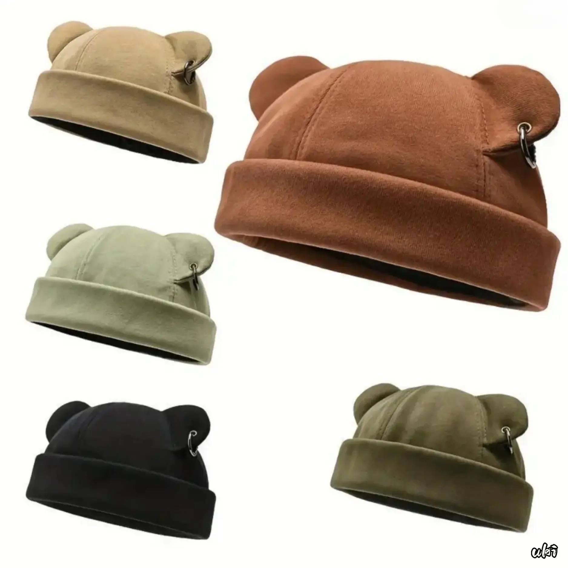 Unisex Rolled Cuff Brimless Beanie With Cute Bear Ears, One Size Fits All Machine Washable Lightweight Hat, Casual Headwear For Daily Wear Sports & Outdoor Activities