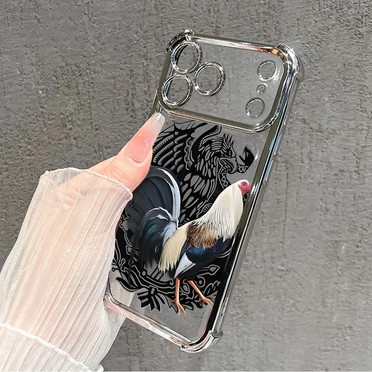 Cool Rooster Pattern Electroplated Four - Corner Airbag Shock - Proof Phone Case . Suitable For Iphone 17 Pro Max 16 / 15 / 14 / 13 / 12 / 11 Pro Max . Airbag Shock - Proof Transparent Protective Case .