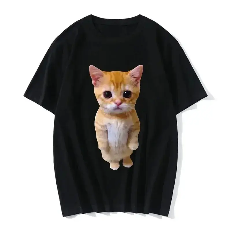 100% Cotton Unisex Oversized Short Sleeve Graphic T-Shirt, Funny Cat 3D Visual Print Crew Neck Tee, Trendy Japanese Harajuku Casual Streetwear Fashion Apparel Golf Gift T-Shirt For Men And Women