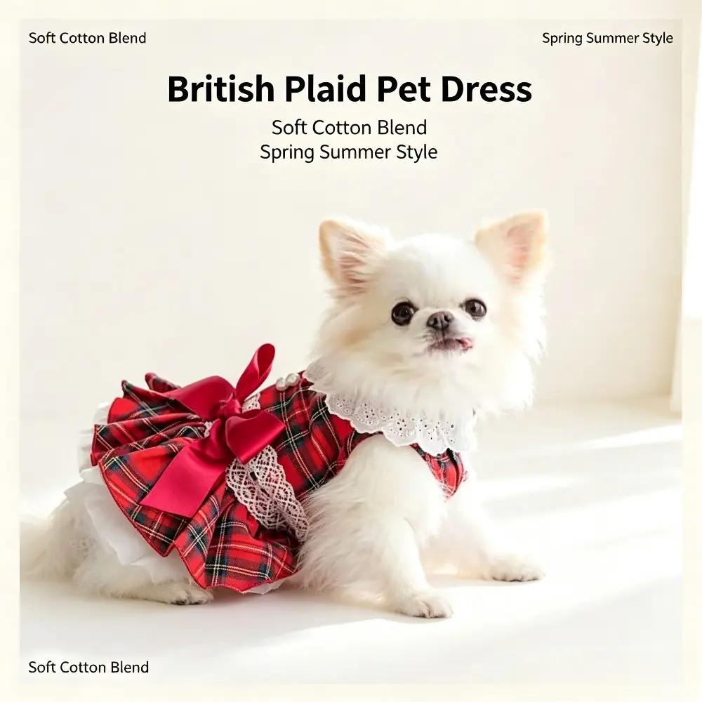Pet Dog Princess Dress, Red Plaid Lace Bow Dog Clothes, Cute Puppy Girl Costume, Cotton Blend Pet Apparel for Small Dogs Chihuahua Yorkie, red plaid dog dress, lace dog dress, princess dog costume, girl dog clothes, cute puppy outfit, small dog summer clo
