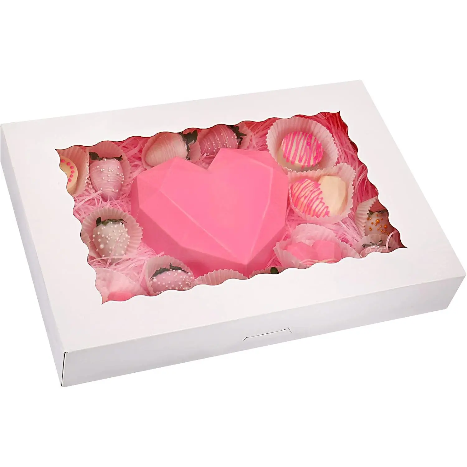 20-Pack 16" x 11" x 2.5" Bakery Boxes with Window Hold 12 Donuts, Auto-Popup Large Cookie Boxes,  Boxes for Pastries (White)