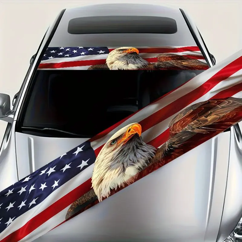1pc Eye-Catching Bald Eagle And American Flag Design Car Front Windshield Stickers, Waterproof And Durable, Perfect for All Car Models