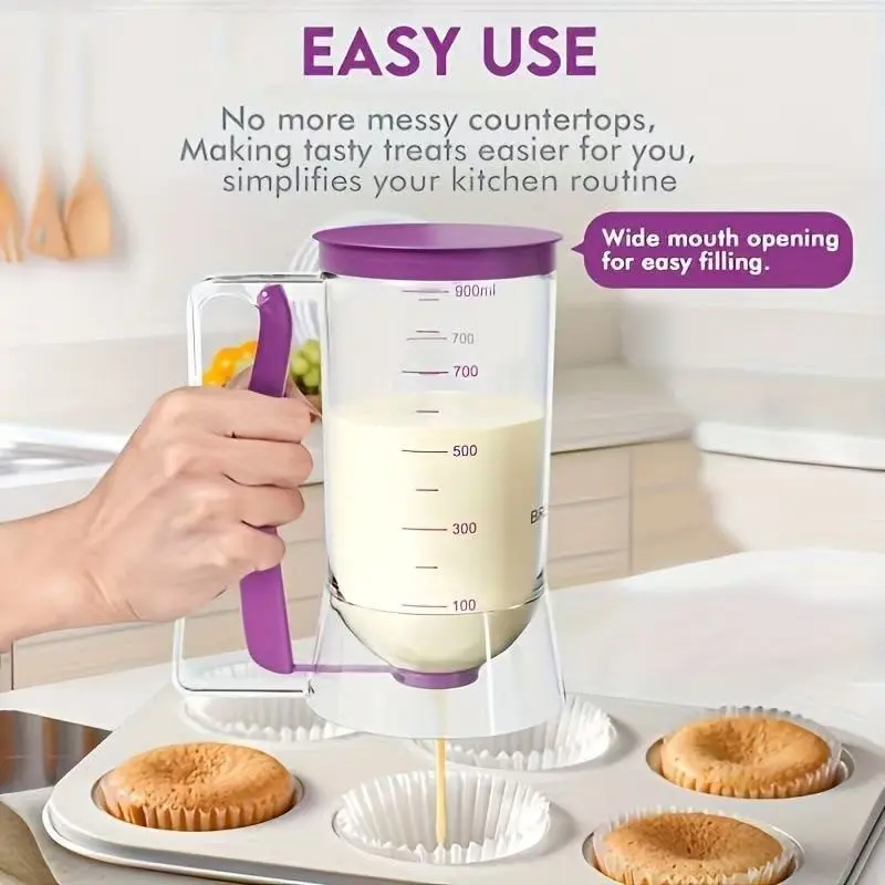 Handheld Batter Dispenser with Graduated Scale, Bottom Controllable Dispensing Structure, Precise Control of Ingredient Amount, Used for Portioning Batter When Making Cupcakes, Pancakes, And Crepes