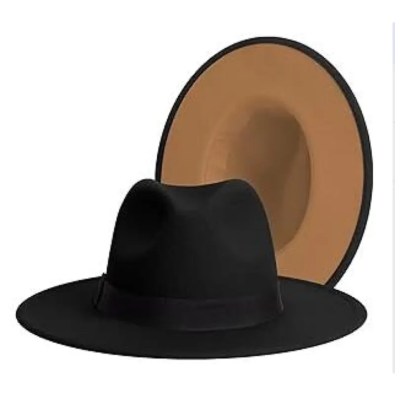 Elegant Two Color Inner Lining Fedora Headwear, Universal Size Soft Felt Sun Hat For Daily Dating Photoshoot Holiday Outfit, Timeless Retro Wide Brim Fedora Hat As Trendy Matching Accessory For Adult Male Female All Seasons Wear