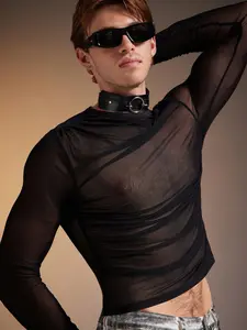 Unisex Slim-Fit T-Shirt, Dark Mesh Fabric, Sexy Style, All-Over Print, Short Sleeve, No Button, No Zipper, Suitable for All Seasons