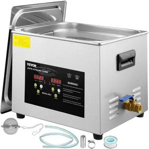 VEVOR 15L Upgraded Ultrasonic Cleaner (600W Heater, 360W Ultrasonic) Professional Digital Lab Ultrasonic Parts Cleaner with Heater Timer for Glass Dental Instruments Cleaning