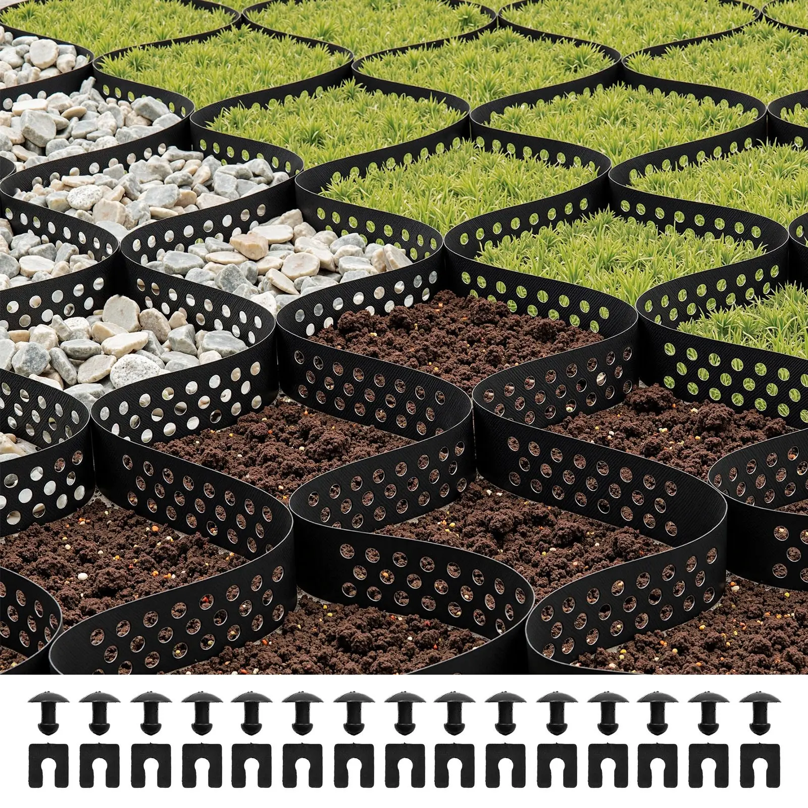 VEVOR Permeable Gravel Grid - 2 in Depth, 17.06x8.86 FT/5200x2700 mm, 1880 LBS/Sq Ft Outdoor Grass Ground Retainer, Driveway Stabilization Geo Grid for Garden, RV Parking