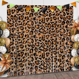 2pcs Cheetah Print Foil Fringe Streamers Backdrop, 3.28 X 6.56 Ft, Leopard Print Fringe Backdrop, Photo Booth Props, Birthday Party Decorations