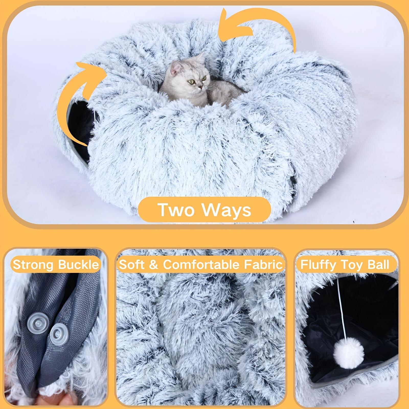 Christmas Gift Cat Tunnel with Cat Bed, Suitable for Indoor Cats, Soft Plush Peeping Cat Hole, Donut Tunnel, Multi-functional Cat Amusement Park Toy Hiding Place, Suitable for Small, Medium And Large Cats, Kittens, Rabbits, with A Pet Scarf