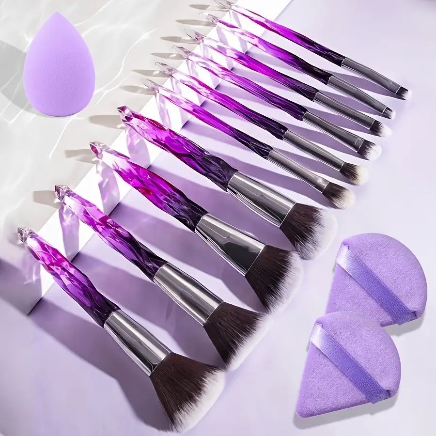 13-Piece High-End Handle Makeup Brush Set, Includes Wet and Dry Triangle Beauty Sponge, Complete Beginner Makeup Tools, Brush Kit