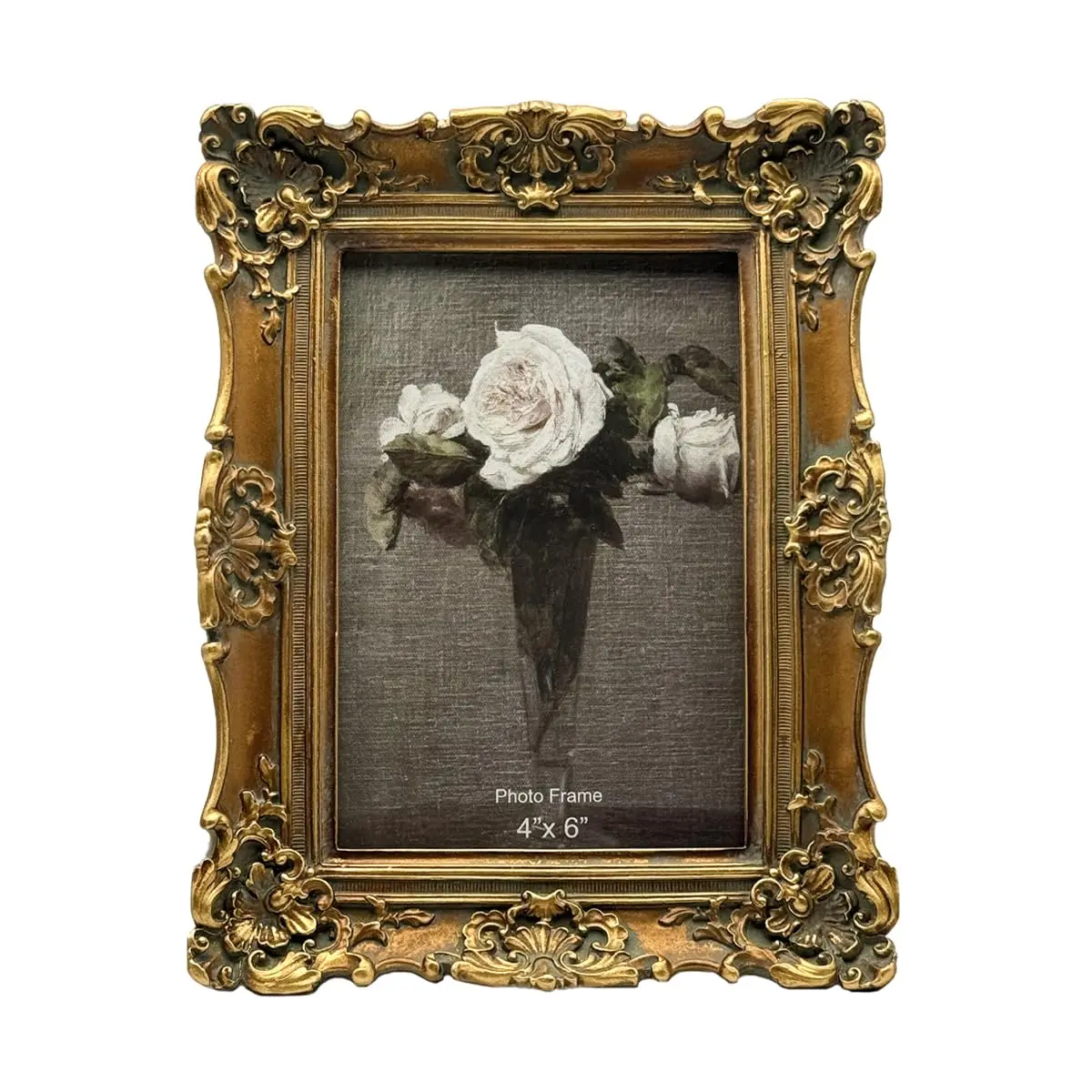 CISOO 4x6 Antique Picture Frame, Vintage Bronze Gold Ornate Victorian Photo Frame with Real Glass Front, Pre-Installed Wall Hooks & Tabletop Easel, Horizontal/Vertical Baroque Decor for Home Gallery Wall & Aesthetic Room