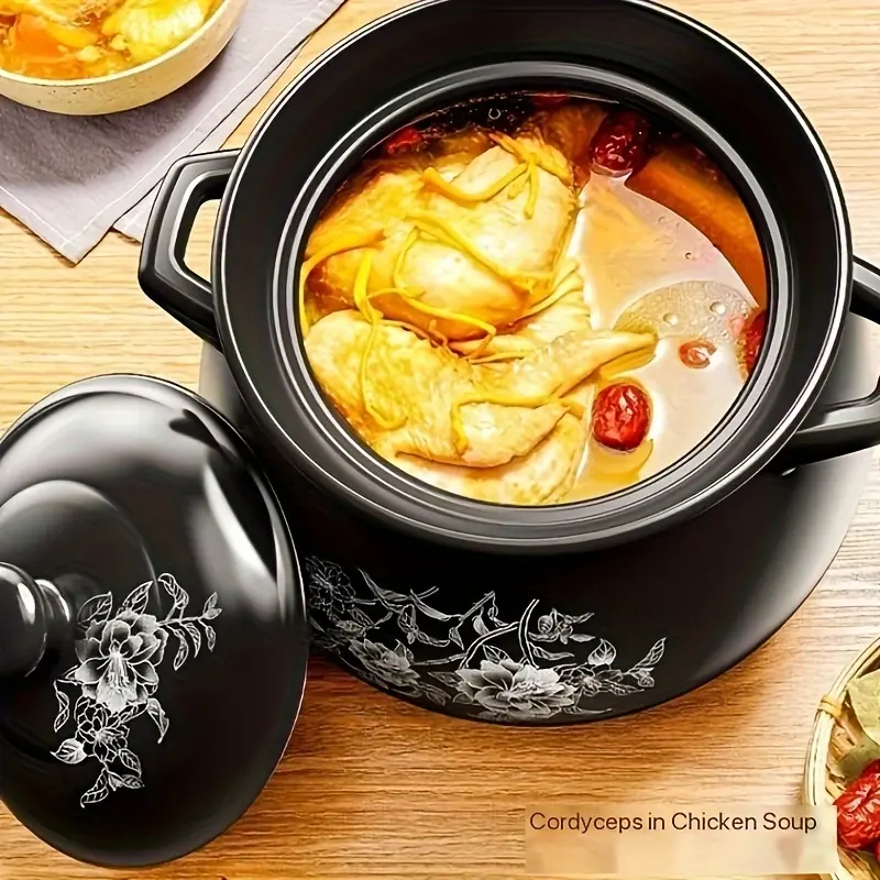 1PC Household Kitchen Stew Pot high temperature resistant ceramic casserole stew pot, open fire gas stove, gas universal large capacity Soup pot pot, soup and meat stew lock fresh taste, thick and durable, daily stew health soup special soup pot