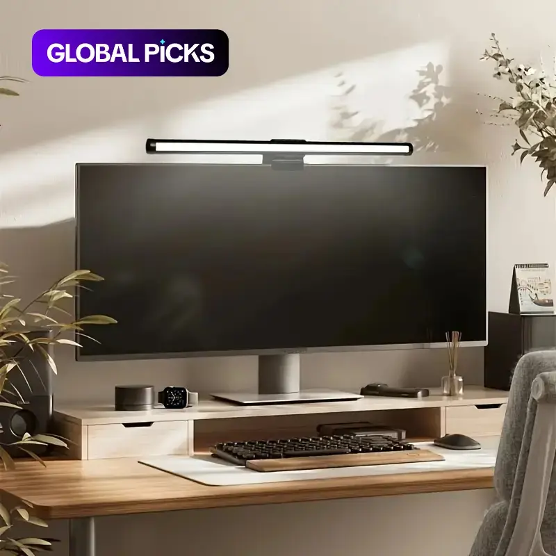 USB-Powered RGB LED Monitor Light Bar for Computers & Laptops, Adjustable Brightness & Color Temperature, Touch-Control Dimmable, Eye-Care Clamp-On Design for Workspace Lighting