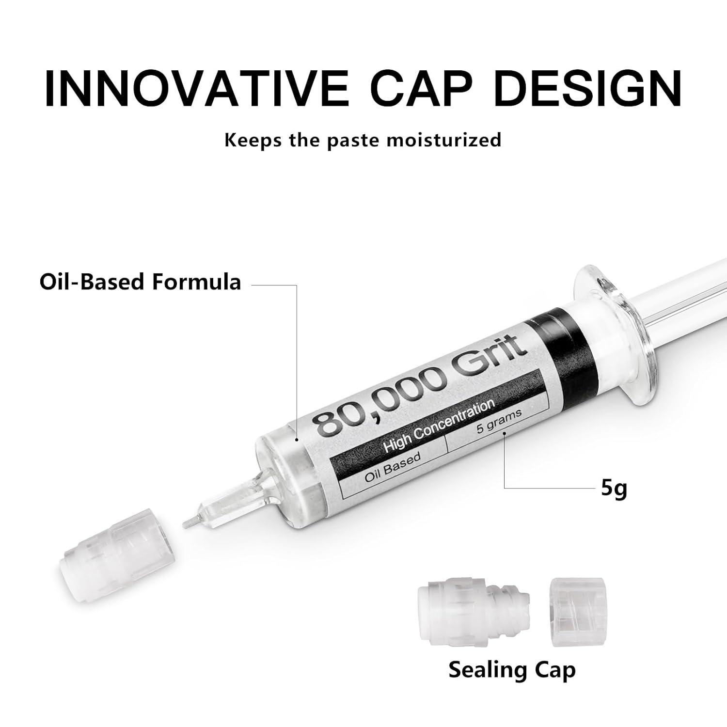 Polishing Compound Kit of 6 Polishing Lapping Paste 80,000 to 450 Grit for Glass Watch Marble Metal  Rock  Etc. with High Concentration of   Scratch Remover Repair
