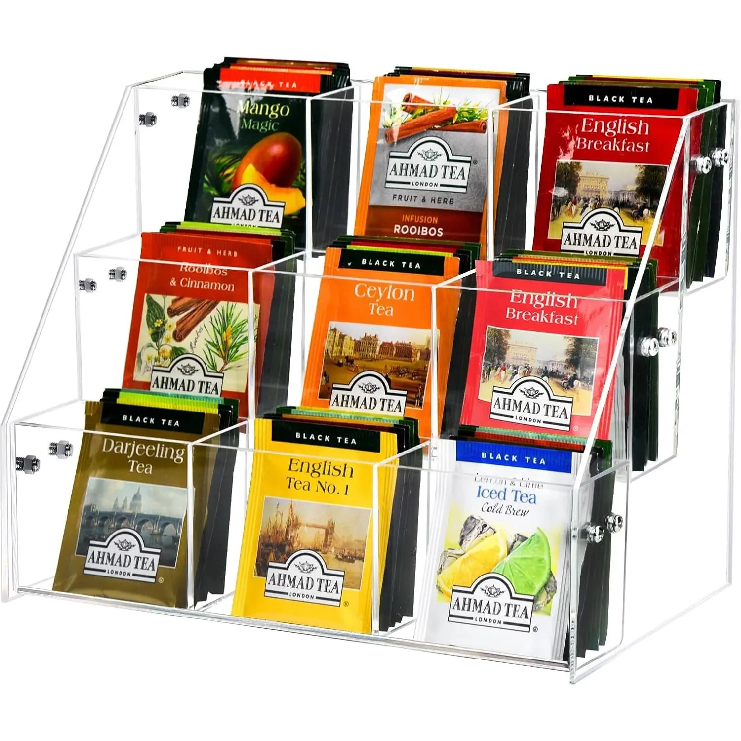 3 Tier Clear Acrylic Tea Bag Organizer, Large Capacity Tea Holder Storage Rack Tea Packets Storage Container for Kitchen Office Counter Cabinet