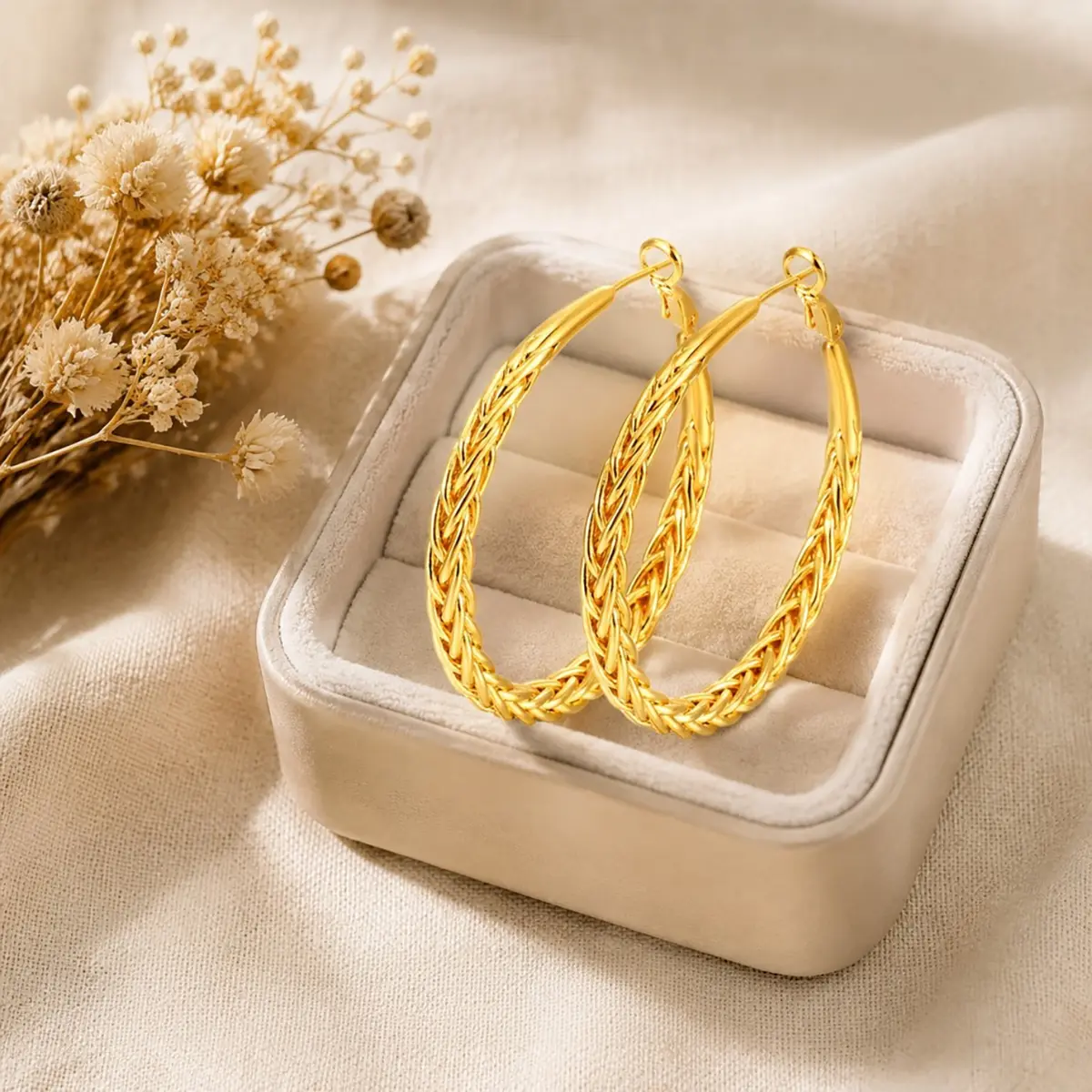 Women's Textured Woven Circle Hoop Earrings - 925 Sterling Silver-Plated Hypoallergenic Copper-Based Chunky Loops, 30-60MM Lightweight Snap-Lock Retro Bohemian Jewelry for Daily Outfits, Gifting