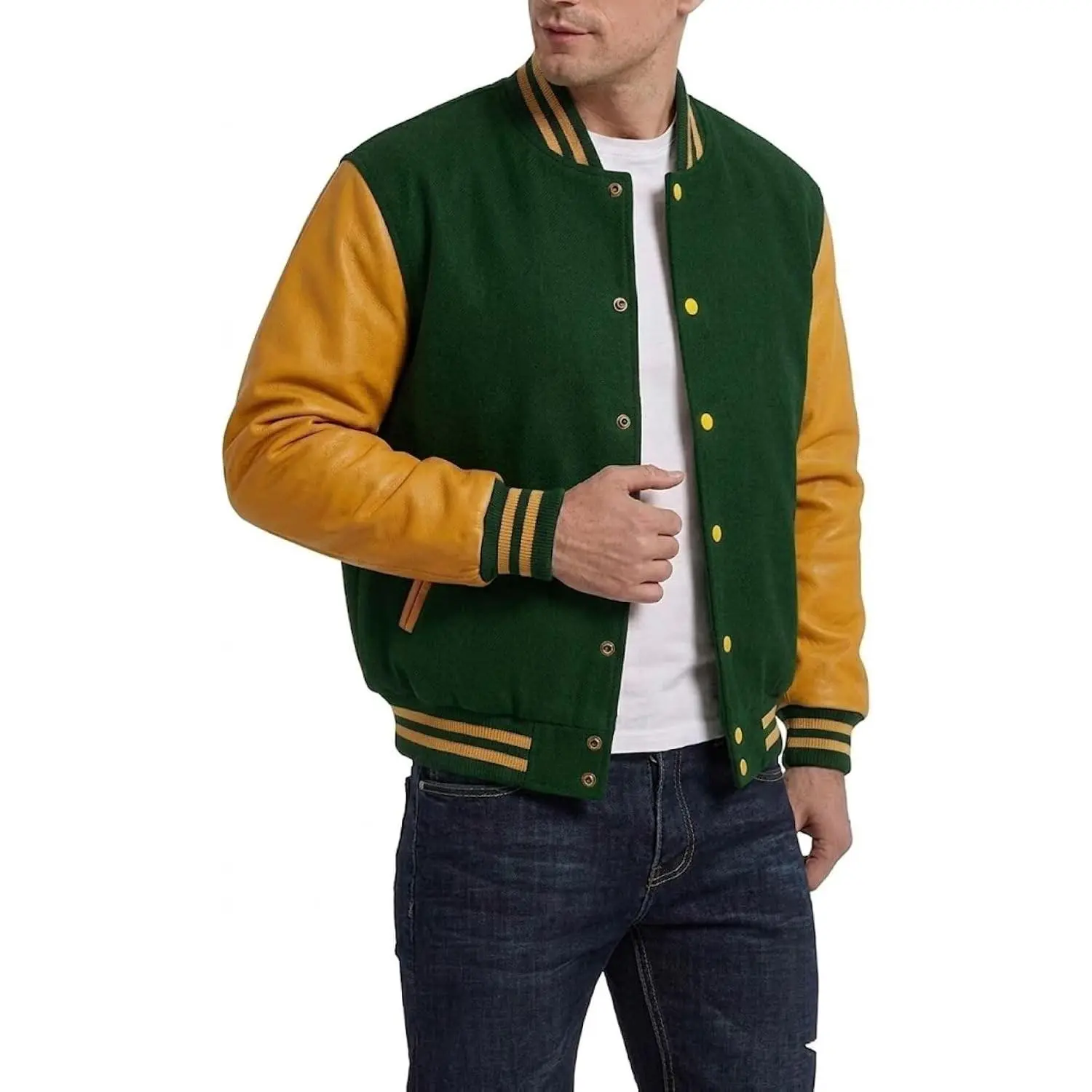 Men's Varsity Jacket - Premium Wool Blend and Leather Sleeves High School Letterman Boys College Varsity Jackets