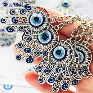 18pcs/6sets, Nazar Hamsa Fatima Hand Evil Eye Enamel Amulet Blue Eye Alloy Keychains Party Favor. Perfect For Birthday Favors, Eid Gifts, Home Decor, Wedding Favors, Bachelorette Party Gifts, Baby Shower Souvenirs And Lucky Protective Keepsakes