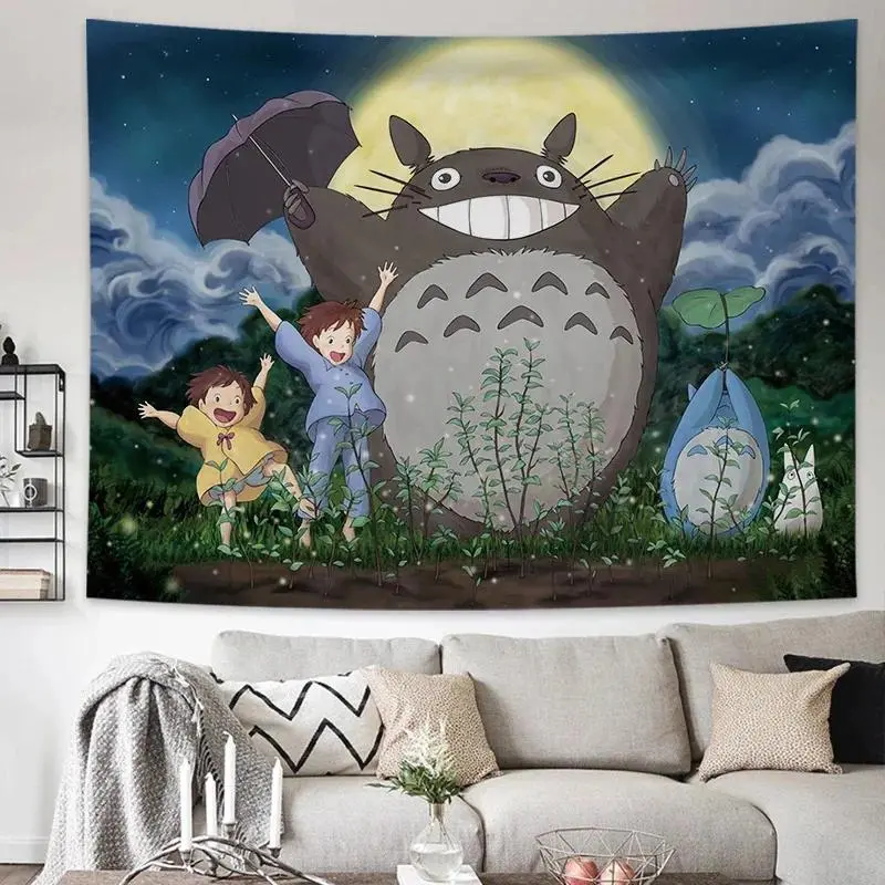 Studio Ghibli Totoro Anime Print Tapestry Wall Hanging - Lightweight Curtain, Photo Backdrop, Cute Kawaii Art Banner, Cozy Room Decoration, Dorm Bedside Gift
