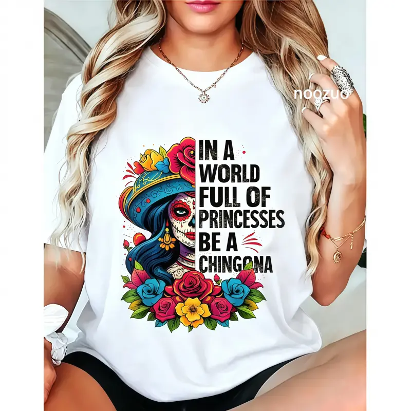 🌺 La Catrina Día De Los Muertos Graphic T-Shirt, 100% Cotton Sugar Skull Inspired Tee, Mexican Heritage Floral Shirt, Day of the Dead Cultural Graphic T-Shirt, Unisex Casual Streetwear Top