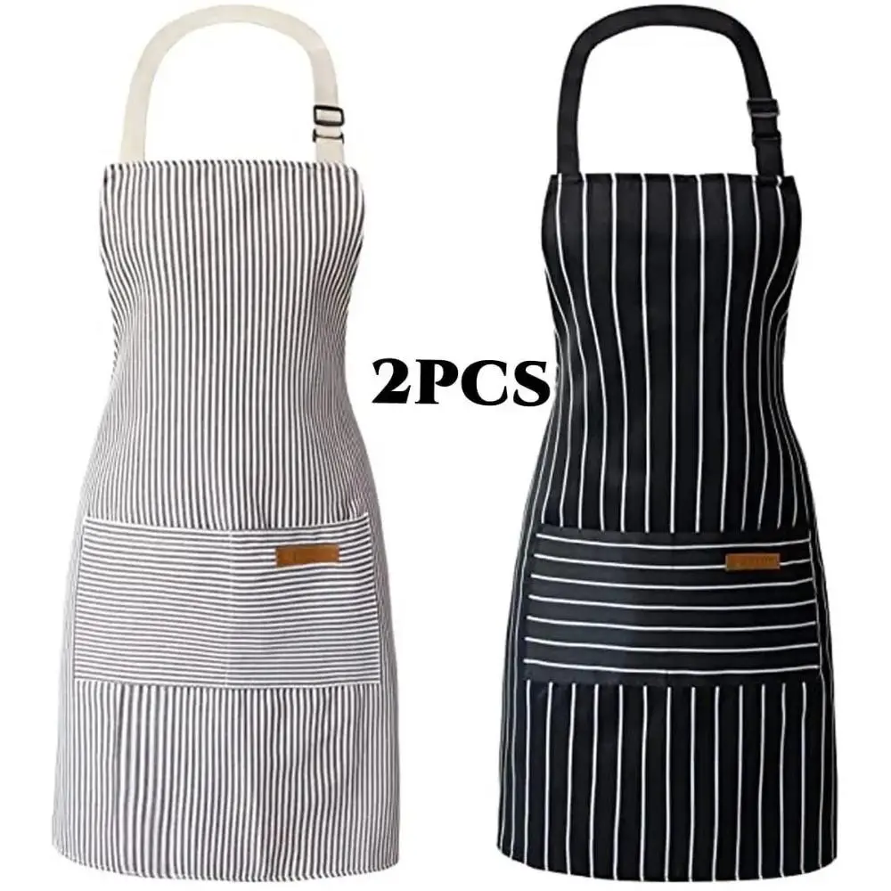 Unisex 2-Pack Bib Kitchen Aprons - Lightweight Polyester Casual Baking Aprons with Adjustable Straps, Pockets for Cooking, Grilling, Art Use, Washable, Chef Apron Set, Fashion Apparel