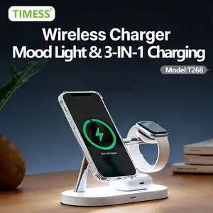 15W 3 in 1 Magnetic Wireless Charger Stand For iPhone 15 14 13 12 Pro Max Apple Watch 9 8 7 Airpods