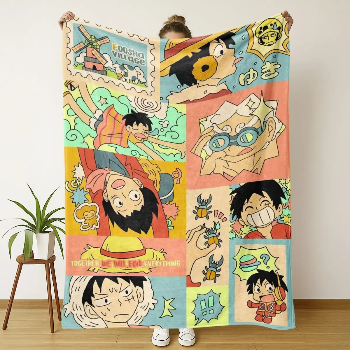 One Piece Luffy Cartoon Collage Flannel Blanket, Soft Fleece Throw, Anime Pirate Adventure Print, Sofa Bed Couch Home Decor