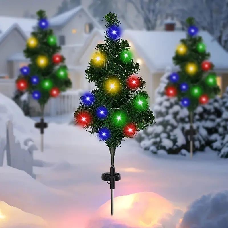 Solar LED Christmas Tree Lights, Ip65 Waterproof Outdoor Garden Pathway Outdoor Decorative Lights Decorations, Pre-Lit Solar Powered Yard Lawn Lamp Set