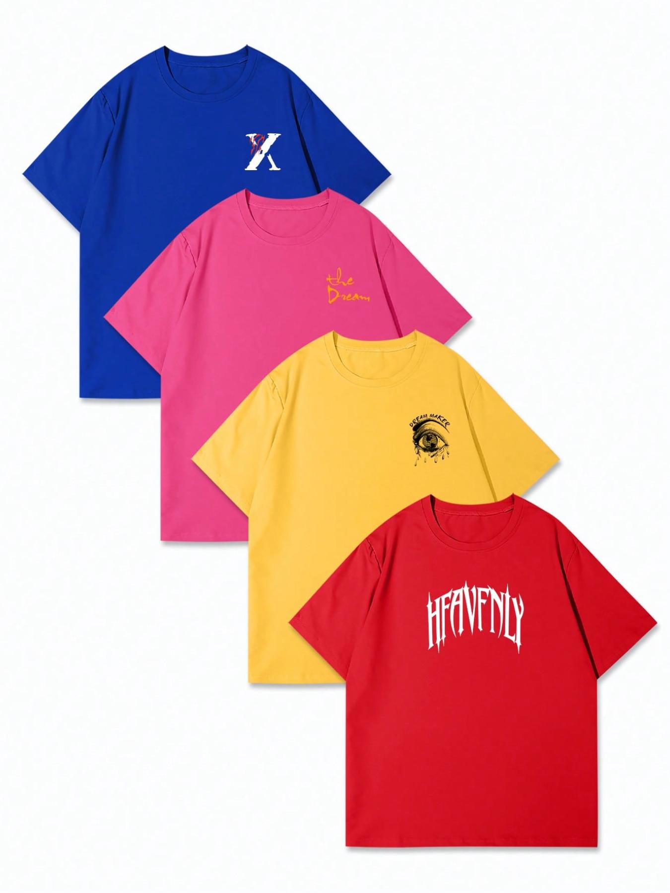 Men's Letter Print Short Sleeve Tee, Regular Fit Casual Crew Neck T-shirt for Daily Wear, Men's Top for All Seasons