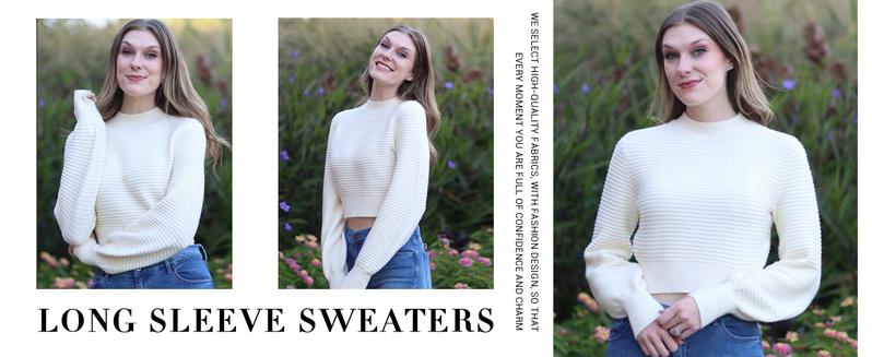 Saodimallsu Womens Sexy Crew Neck Cropped Sweaters Ribbed Knit Long Sleeve Crop Tops Pullover