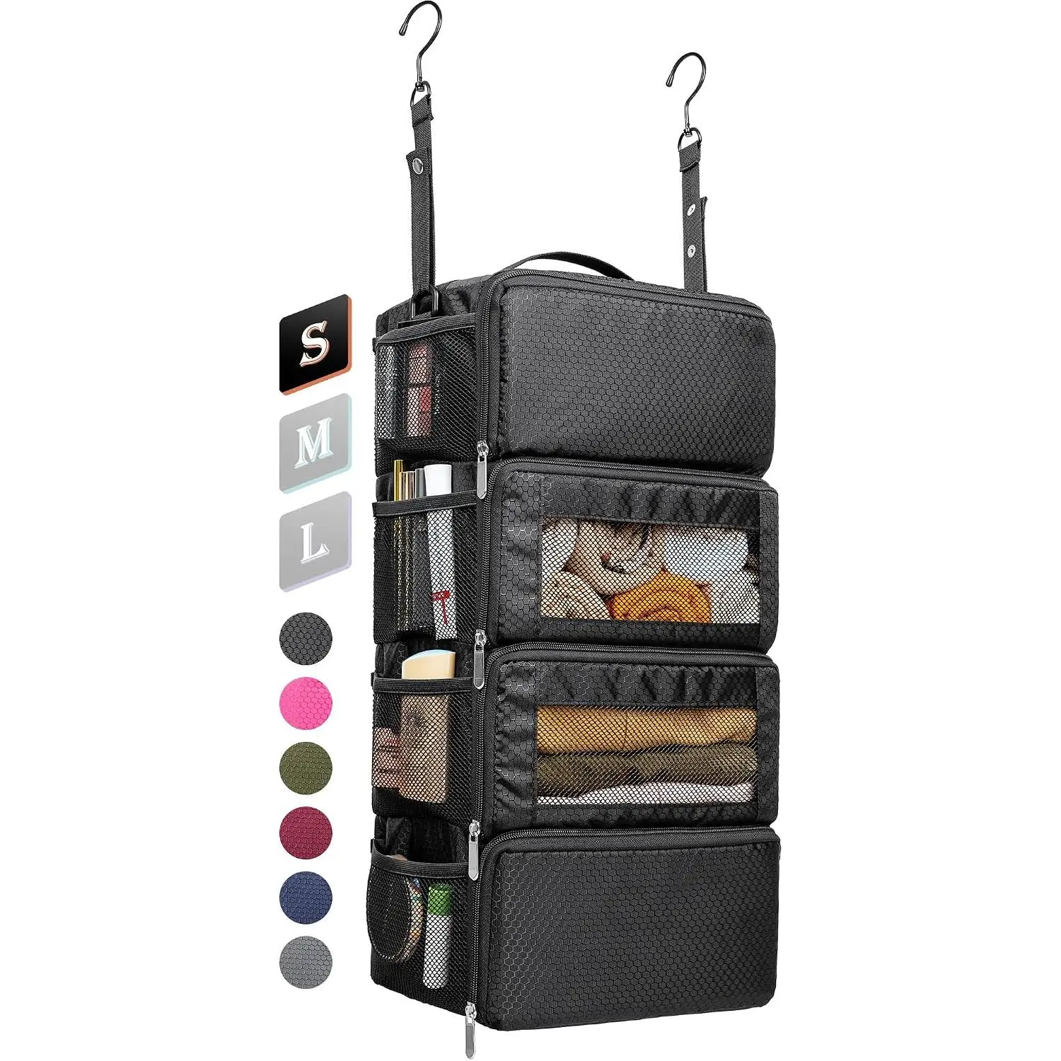 Suitcase Organizer,  Travel Luggage Organizer Shelves Carry  Bag | Collapsible  Packing Cubes Shelf for Travel, 4-Tier Travel Closet  Organizer, S-Black