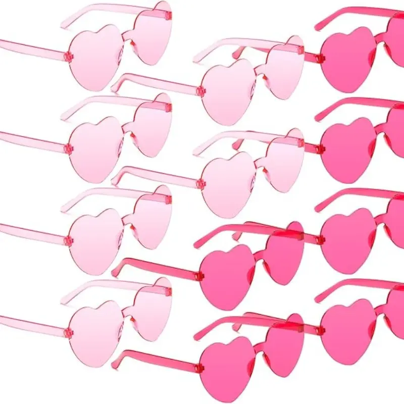 12 Pcs Heart-Shaped Glasses Set, Transparent Lenses, Barbie Style, Photo Booth Props, Valentine's Day, Single Party, Women's Accessories