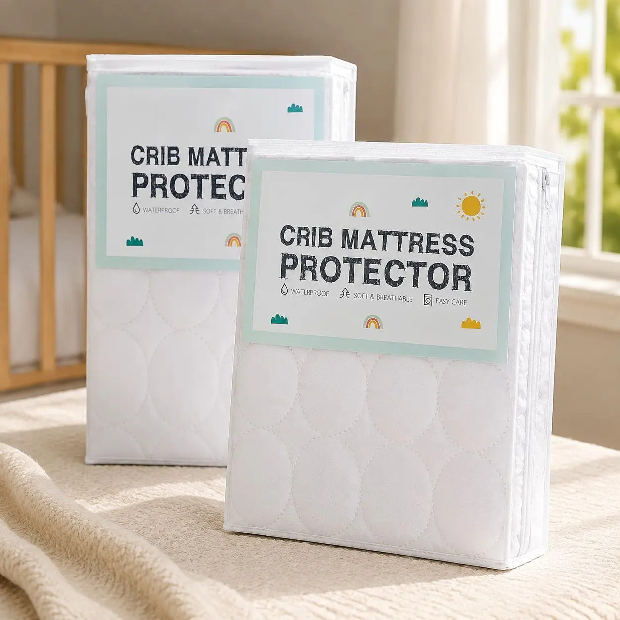 Crib Mattress Protector Sheets Waterproof 2 Pack, 52” x 28” White